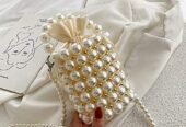 YUSHINY Beaded Handbag for Women White Pearl Decoration