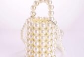 YUSHINY Beaded Handbag for Women White Pearl Decoration