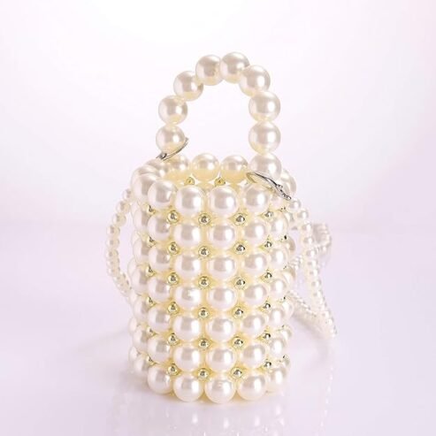 YUSHINY Beaded Handbag for Women White Pearl Decoration