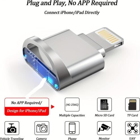 1pc Seamless iPhone/iPad Micro SD Card Reader – Plug-and-Pla